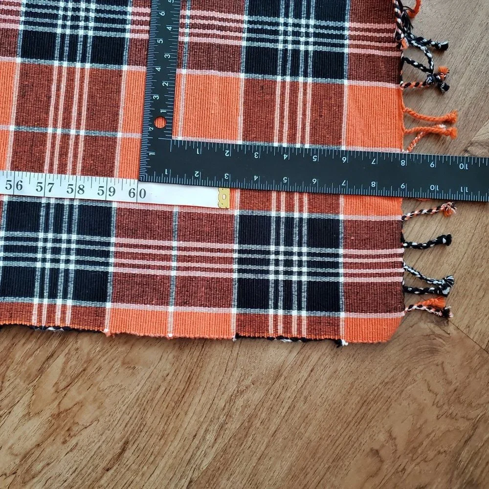 Trends Collection Orange Plaid Table Runner Cotton 69x13 Fall Halloween LIKE NEW